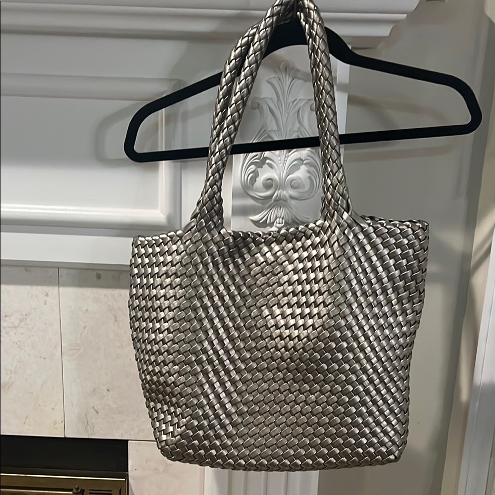 Shimmering Metallic Silver Tote with Chainmail Texture